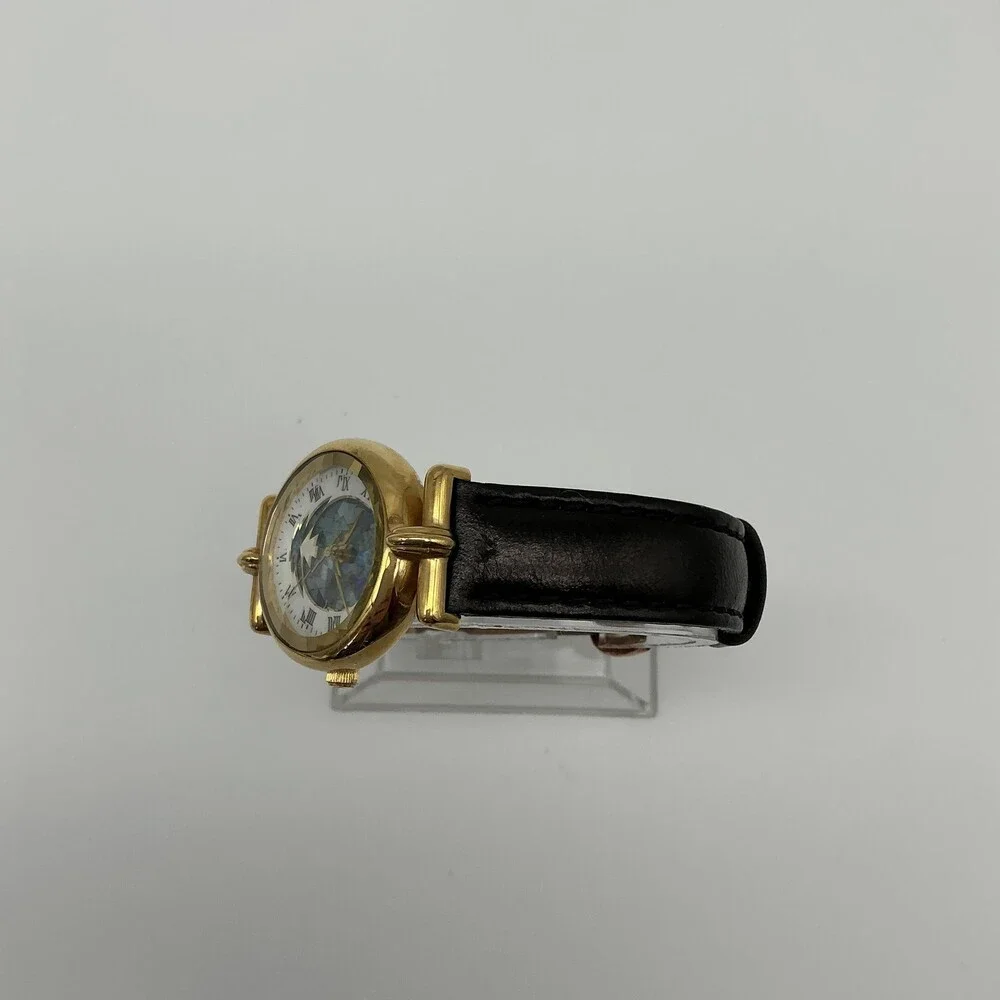 Vintage Fossil PC-7380 Women Watch 26mm Rivoli Crystal Black Leather New Battery